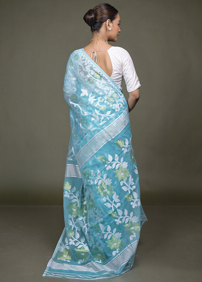 Green Tant Jamdani Saree Without Blouse Piece
