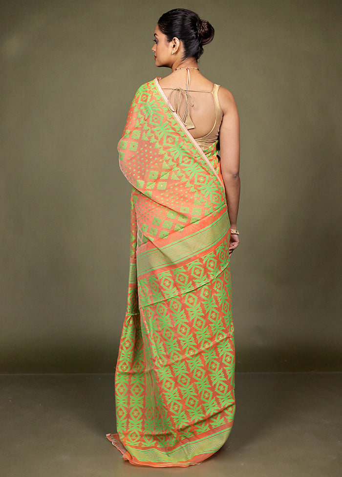 Orange Jamdani Cotton Saree Without Blouse Piece
