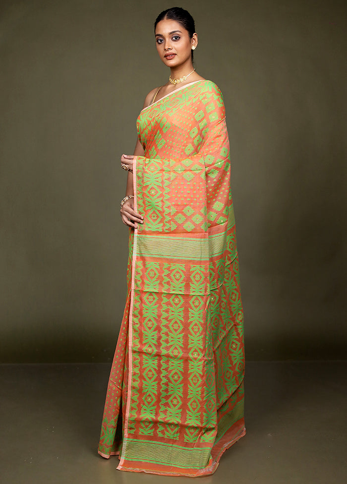Orange Jamdani Cotton Saree Without Blouse Piece