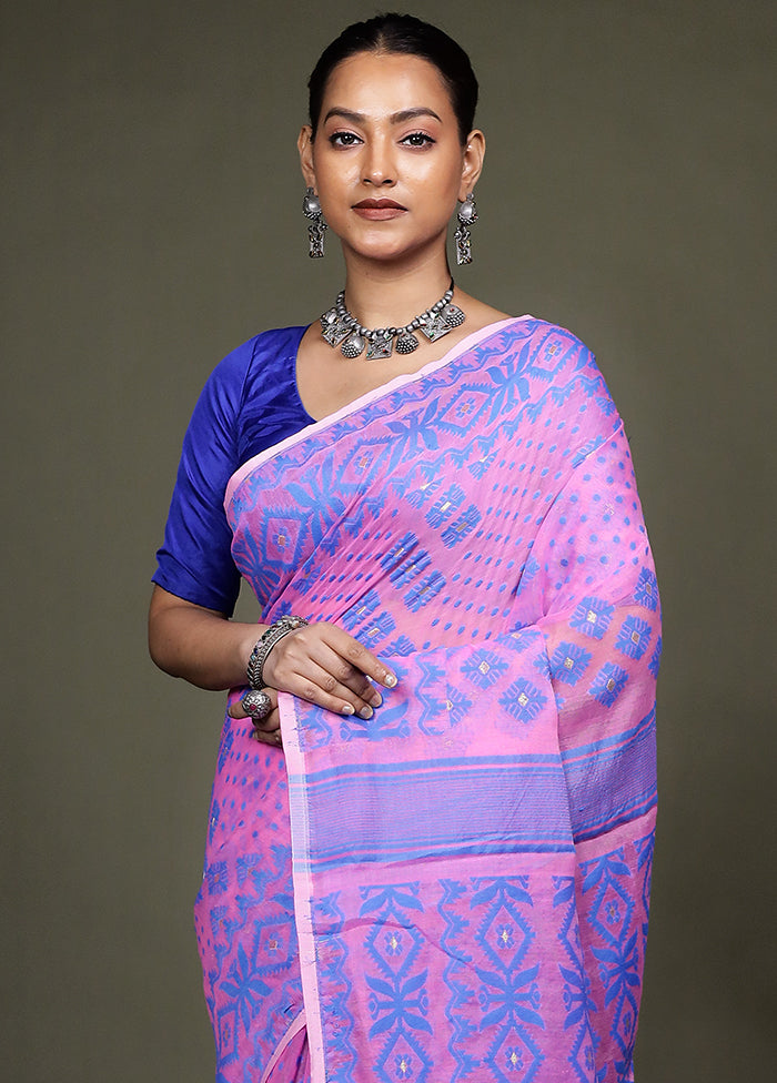 Pink Jamdani Cotton Saree Without Blouse Piece
