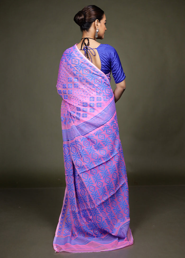 Pink Jamdani Cotton Saree Without Blouse Piece