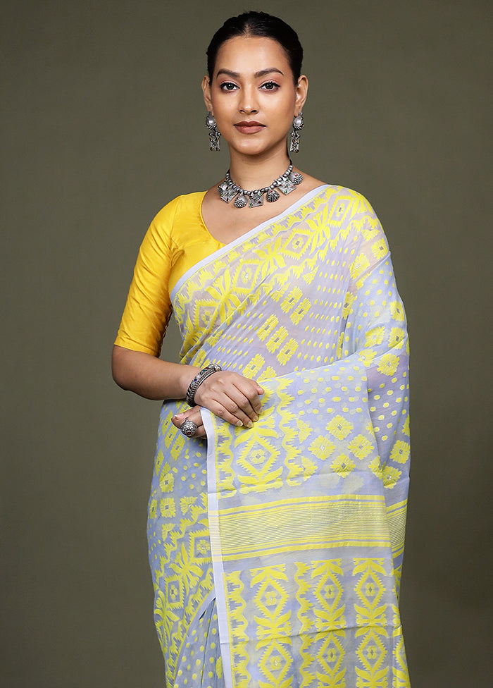Grey Tant Jamdani Saree Without Blouse Piece