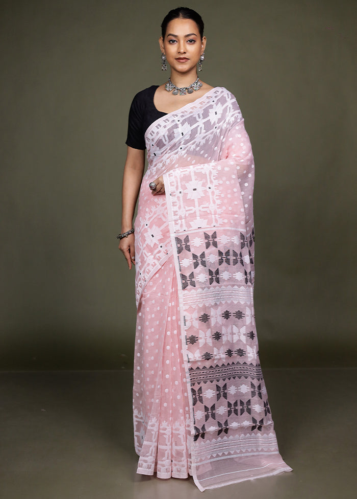 Peach Tant Jamdani Saree Without Blouse Piece