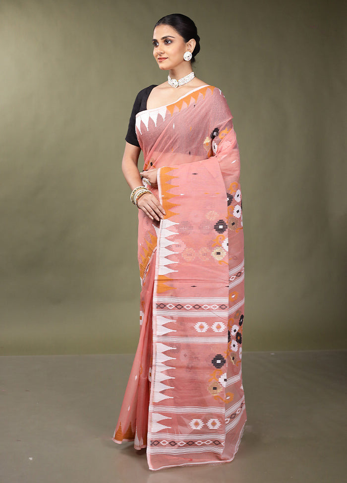 Pink Tant Jamdani Saree Without Blouse Piece