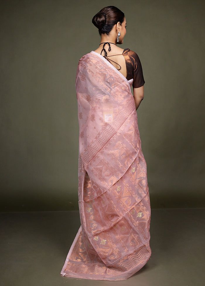 Pink Tant Jamdani Saree Without Blouse Piece