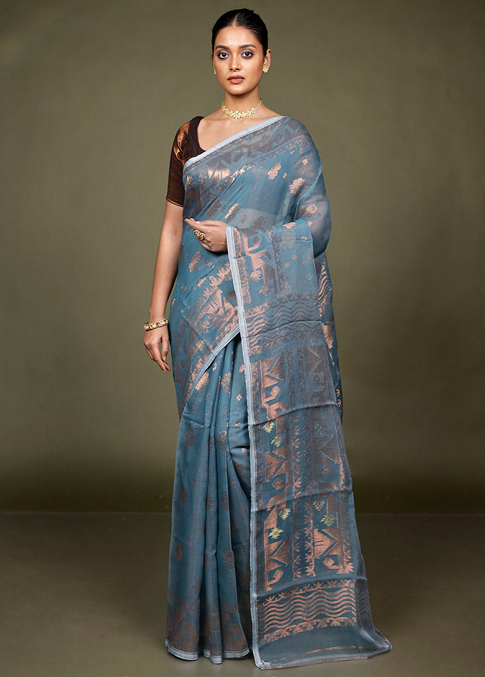 Green Tant Jamdani Saree Without Blouse Piece