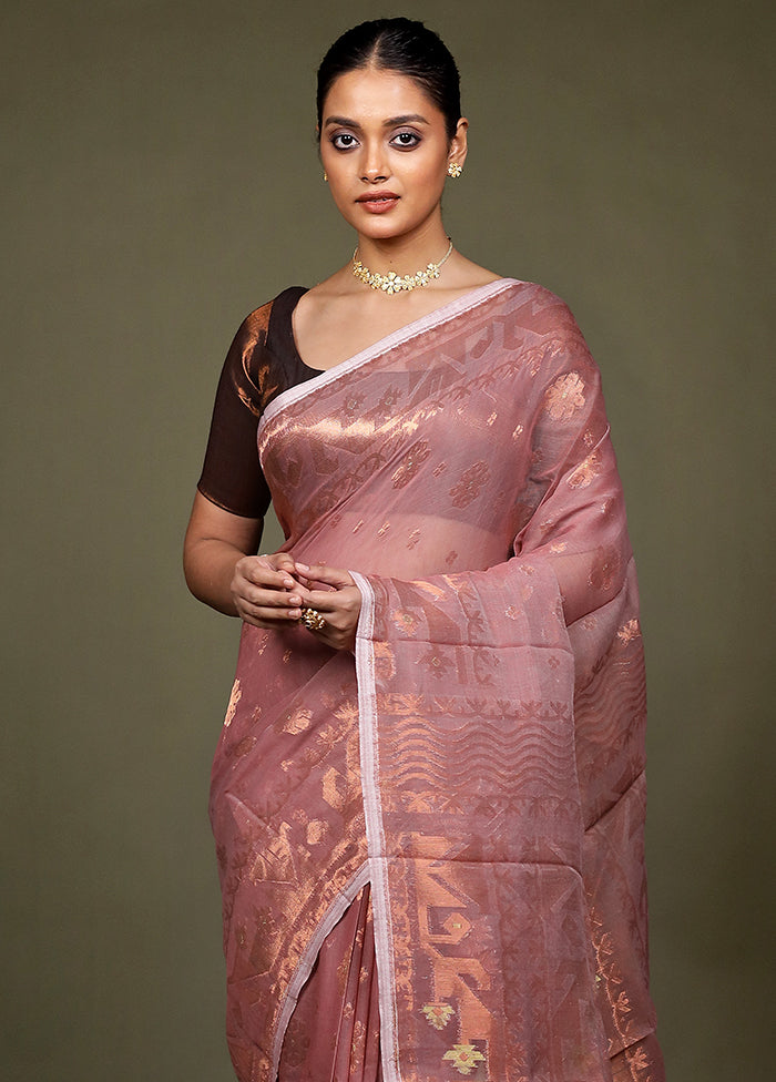 Grey Tant Jamdani Saree Without Blouse Piece