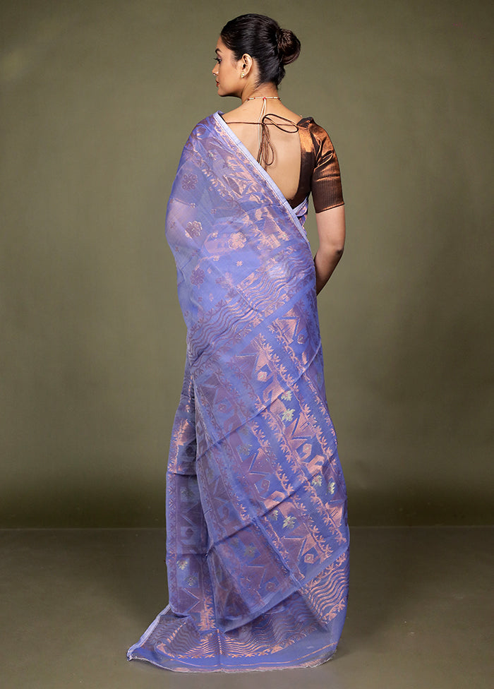 Blue Tant Jamdani Saree Without Blouse Piece