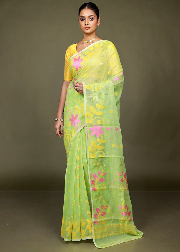 Green Jamdani Cotton Saree Without Blouse Piece