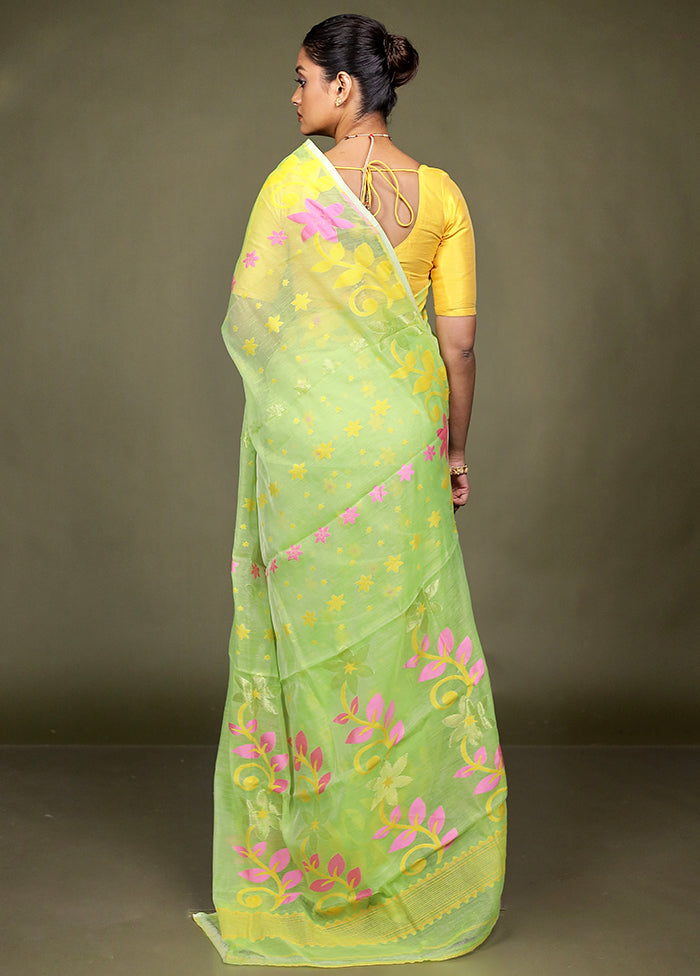 Green Jamdani Cotton Saree Without Blouse Piece