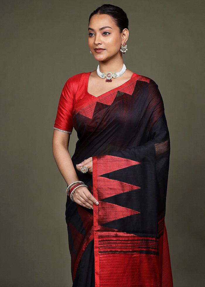 Black Matka Silk Saree With Blouse Piece