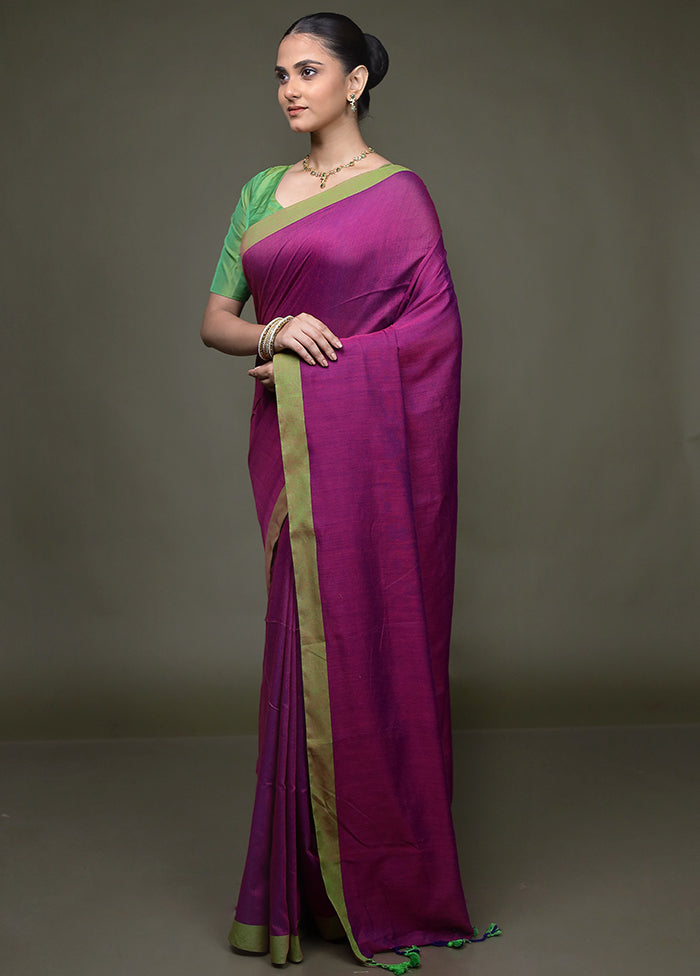 Purple Matka Silk Saree With Blouse Piece