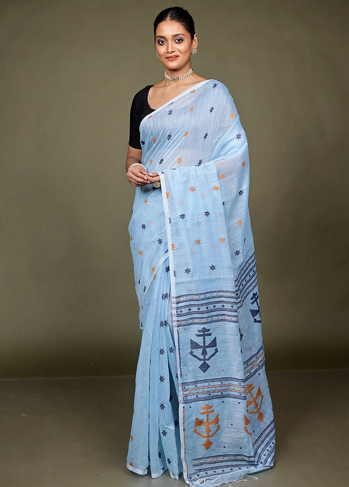 Blue Matka Silk Saree With Blouse Piece