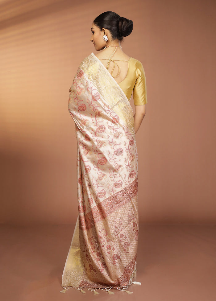 Cream Dupion Silk Saree With Blouse Piece