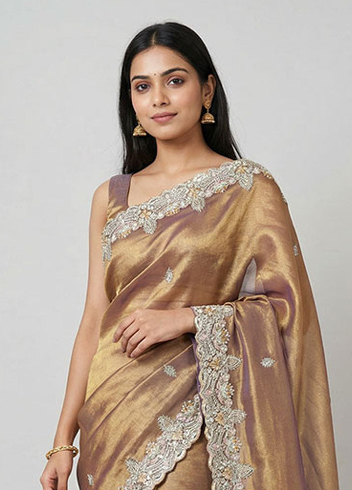 Rust Tissue Silk Saree With Blouse Piece