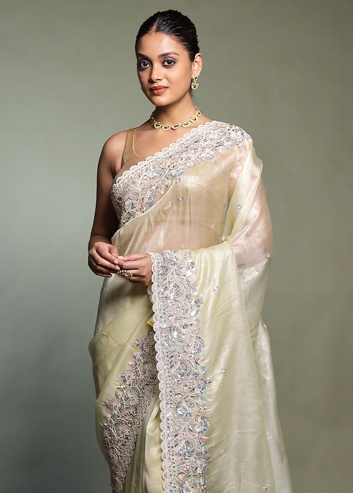 Cream Tissue Silk Saree With Blouse Piece