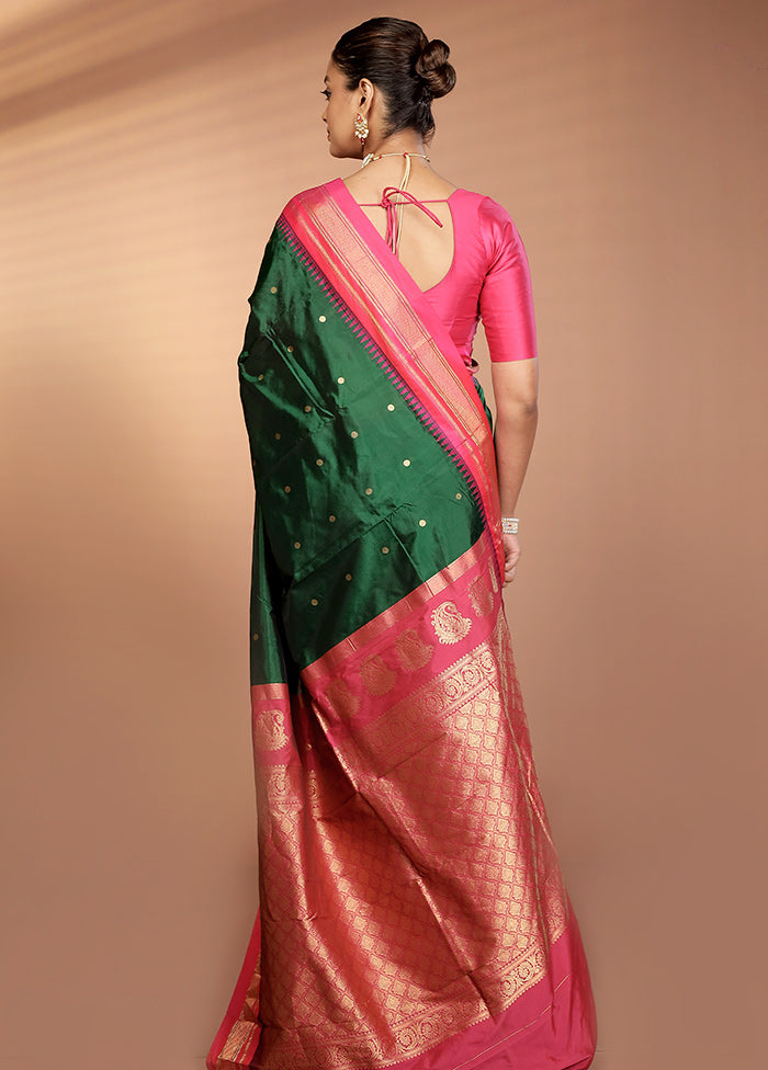 Green Kanjivaram Silk Saree With Blouse Piece