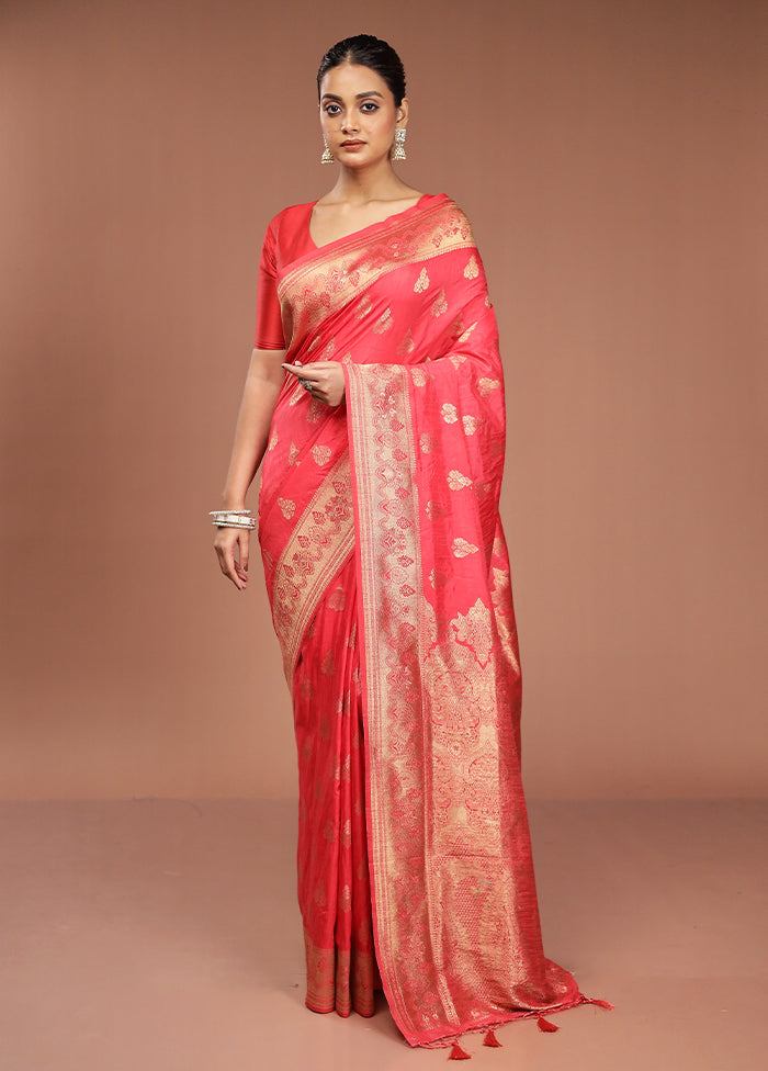 Pink Dupion Silk Saree With Blouse Piece
