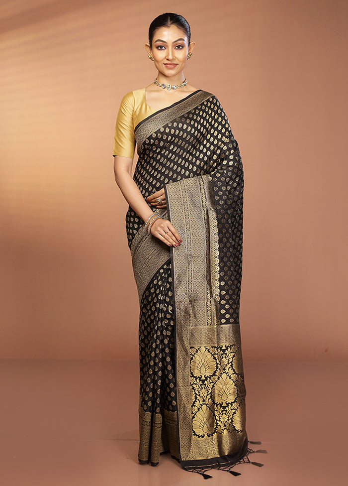 Black Dupion Silk Saree With Blouse Piece
