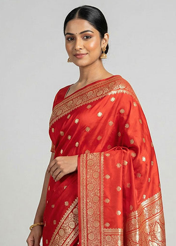 Red Banarasi Silk Saree With Blouse Piece