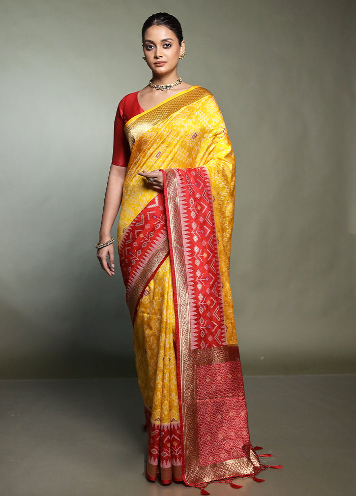 Yellow Dupion Silk Saree With Blouse Piece