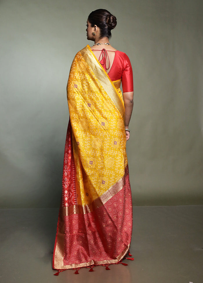 Yellow Dupion Silk Saree With Blouse Piece