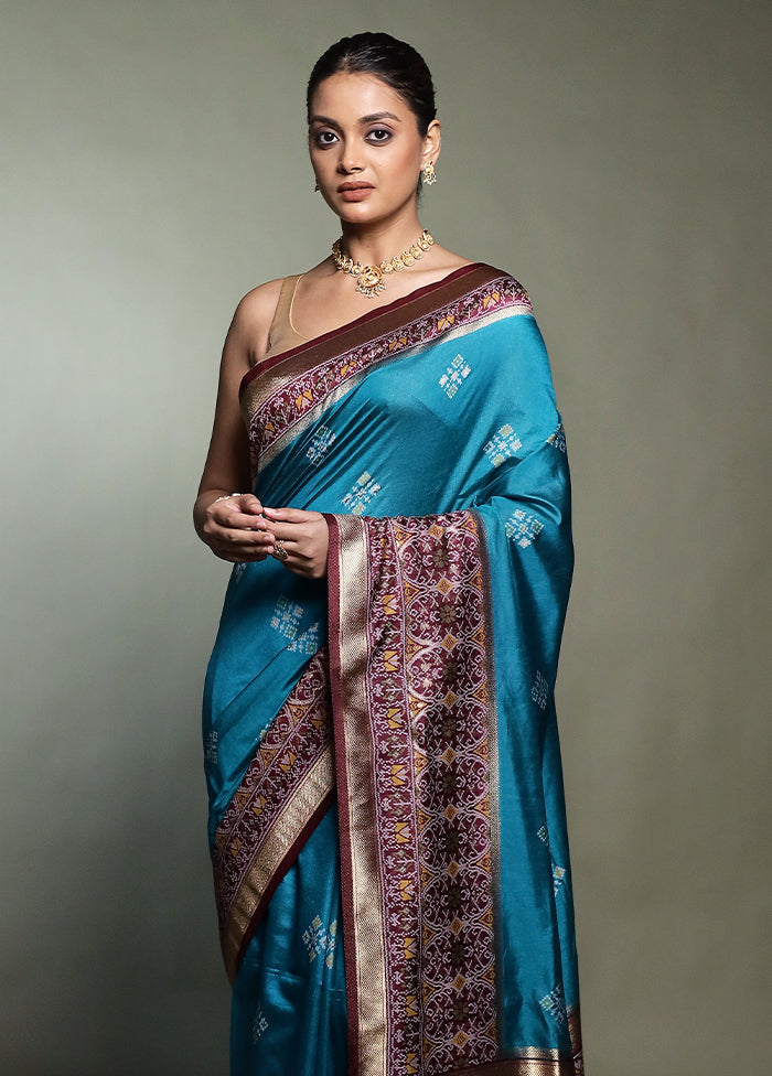Blue Dupion Silk Saree With Blouse Piece