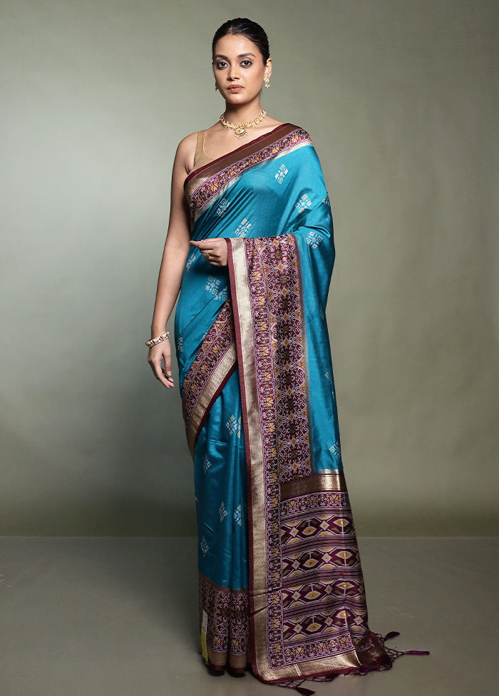 Blue Dupion Silk Saree With Blouse Piece