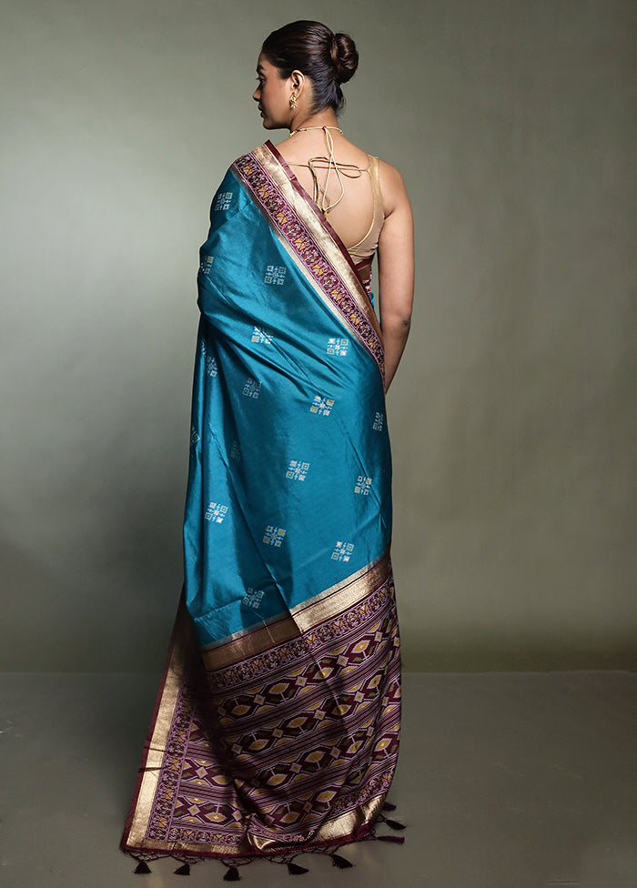 Blue Dupion Silk Saree With Blouse Piece