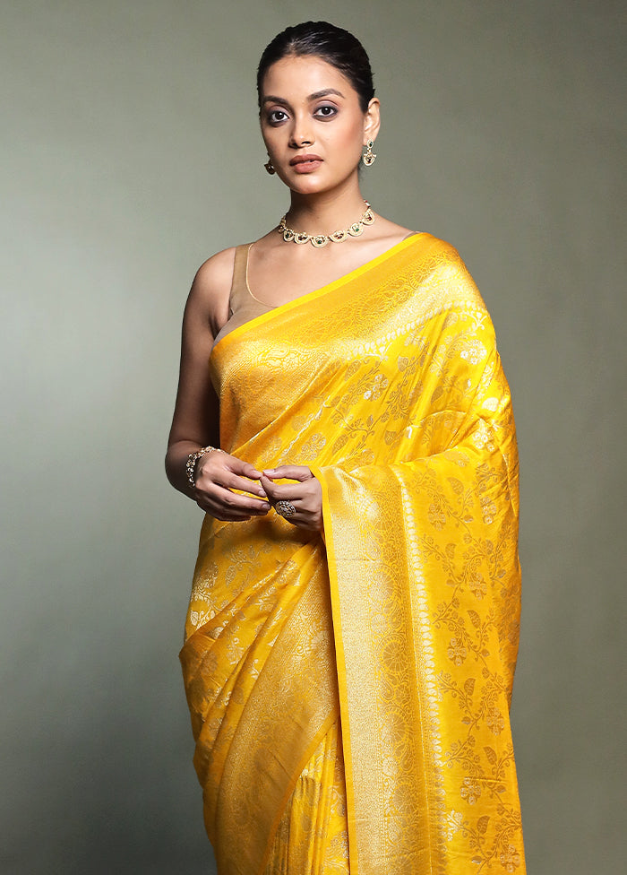 Yellow Dupion Silk Saree With Blouse Piece