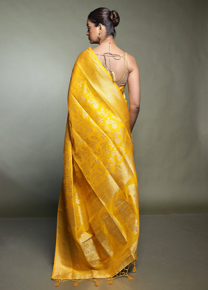 Yellow Dupion Silk Saree With Blouse Piece
