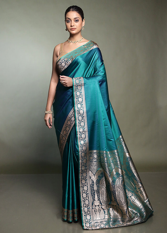 Green Banarasi Silk Saree With Blouse Piece