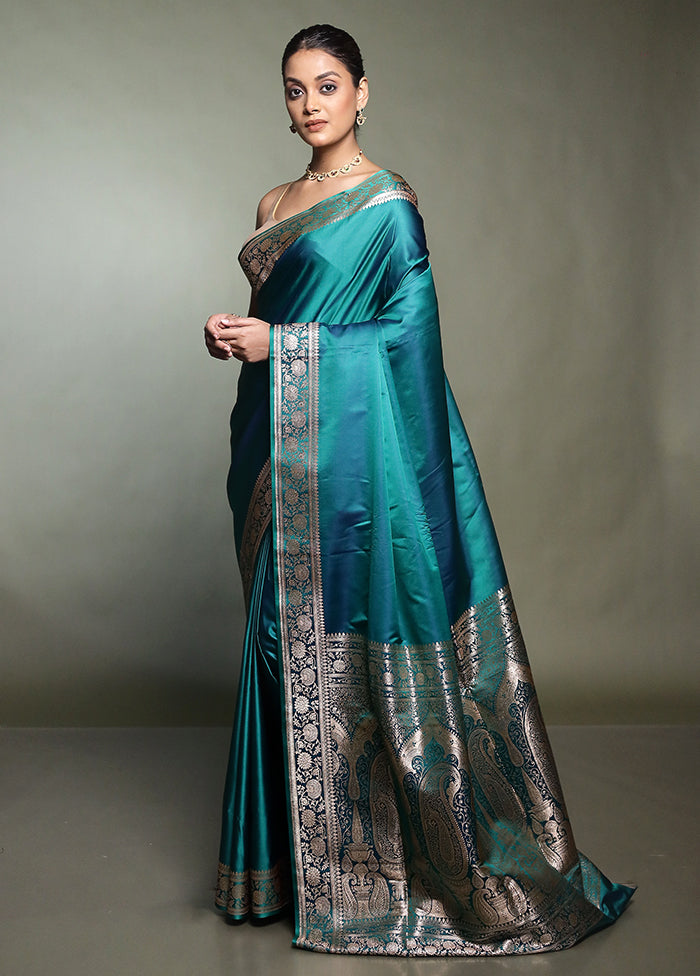 Green Banarasi Silk Saree With Blouse Piece