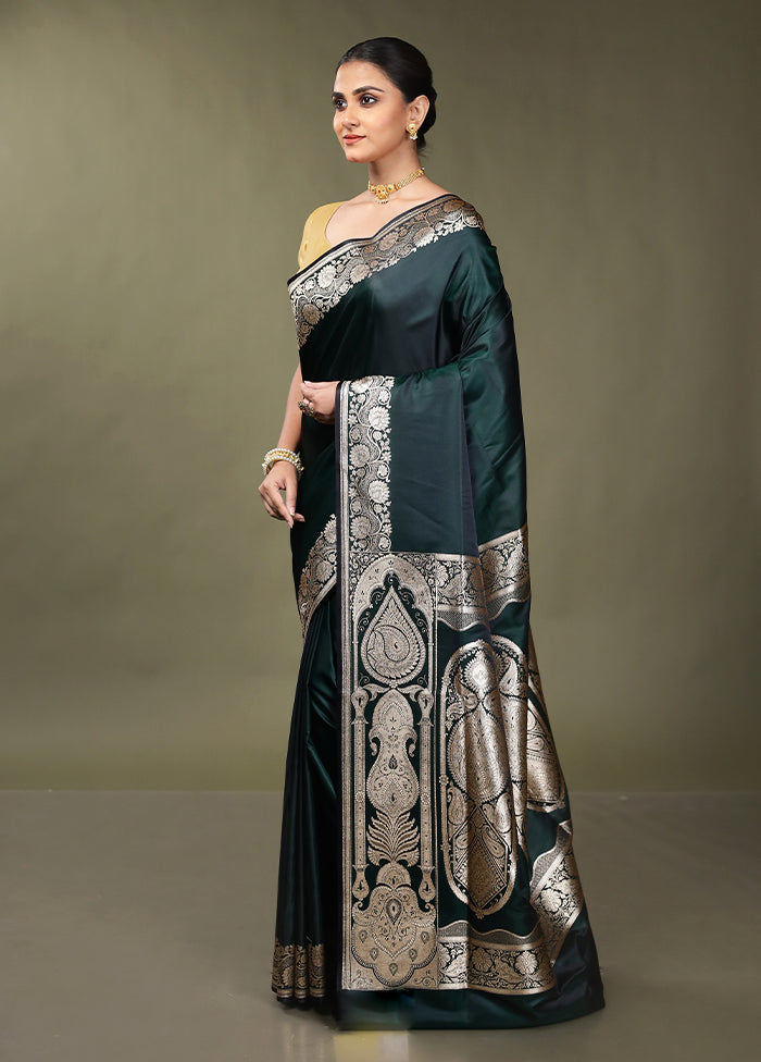 Green Banarasi Silk Saree With Blouse Piece