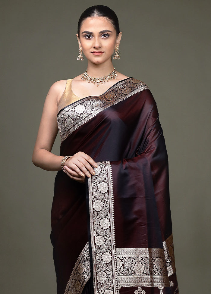 Brown Banarasi Silk Saree With Blouse Piece