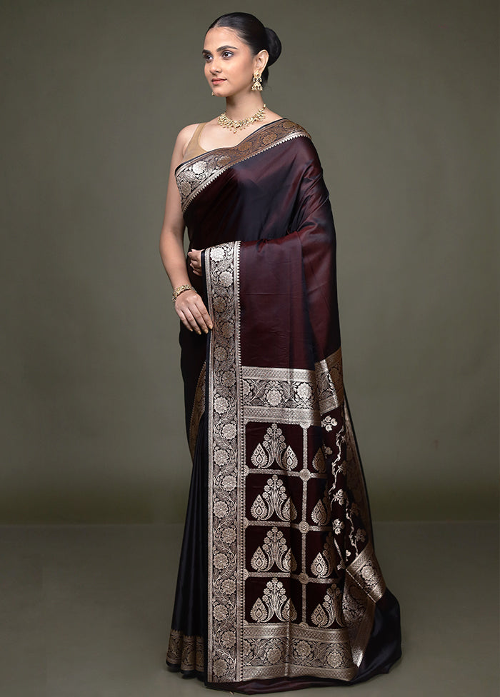 Brown Banarasi Silk Saree With Blouse Piece