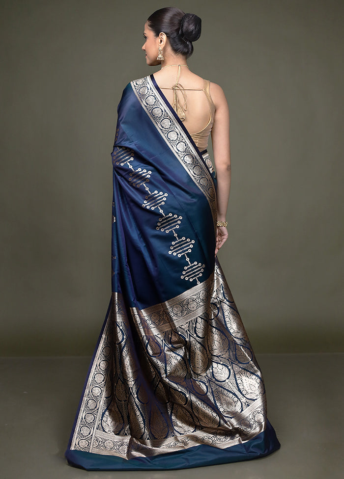 Blue Banarasi Silk Saree With Blouse Piece