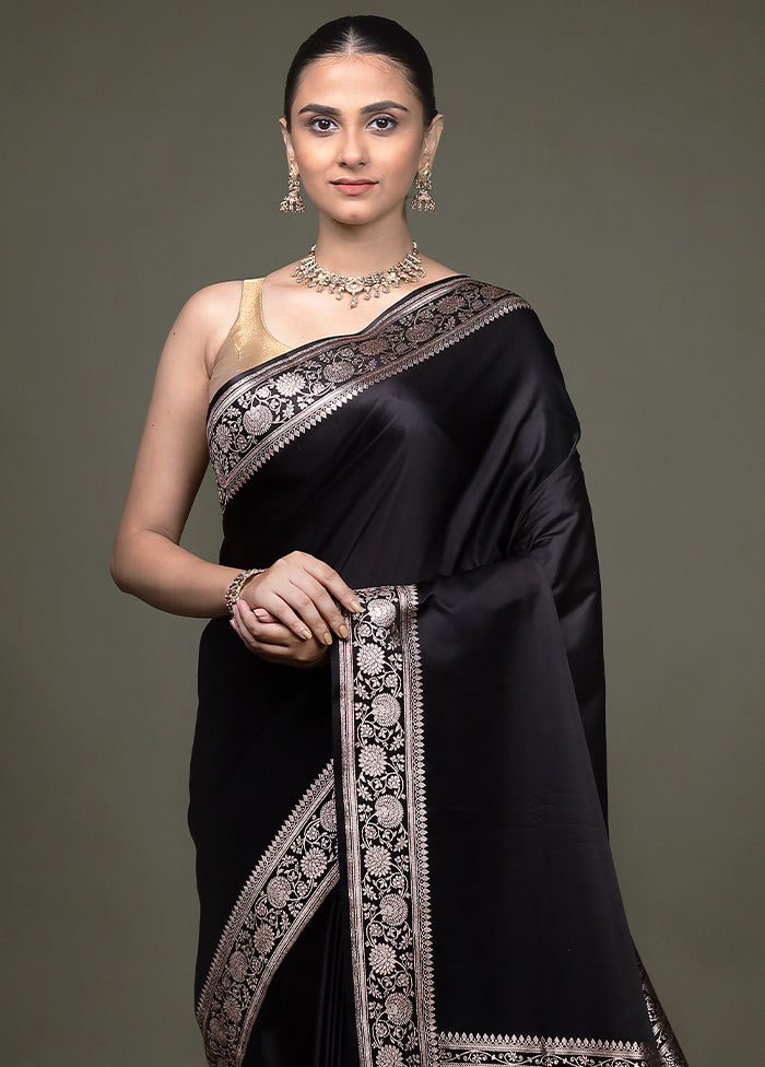 Black Banarasi Silk Saree With Blouse Piece