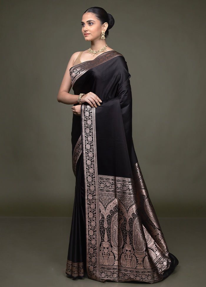 Black Banarasi Silk Saree With Blouse Piece