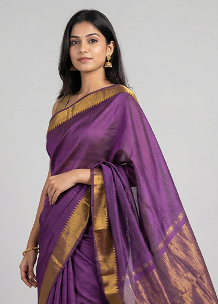 Purple Cotton Saree With Blouse Piece
