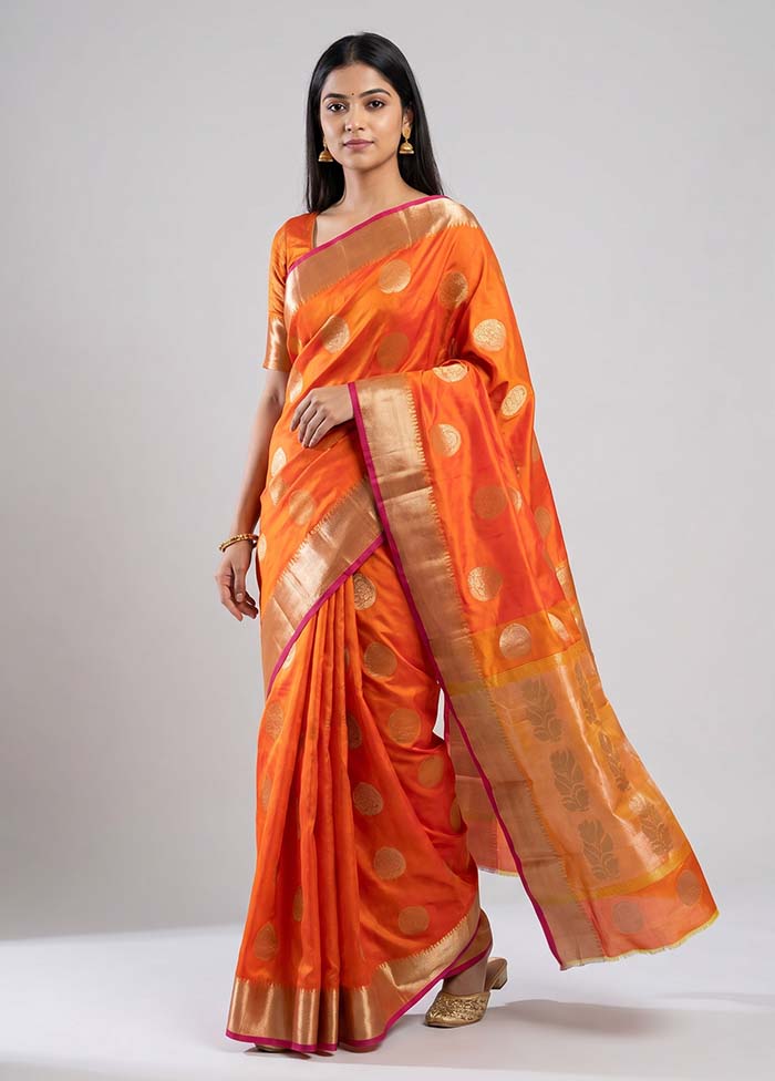 Rust Dupion Silk Saree With Blouse Piece