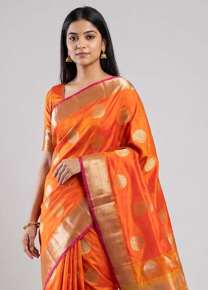 Rust Dupion Silk Saree With Blouse Piece