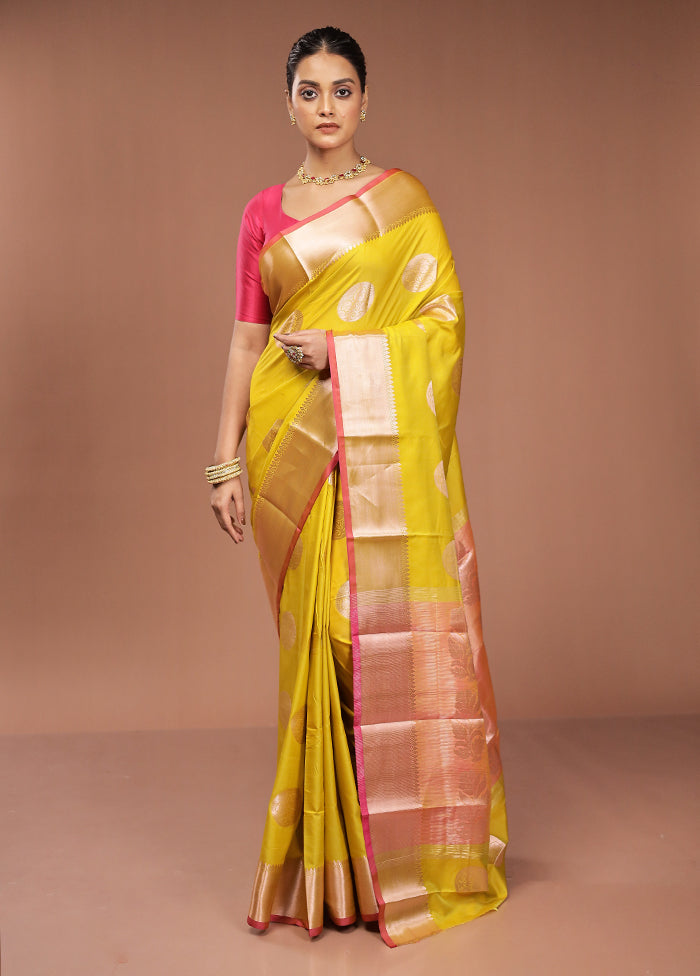 Yellow Dupion Silk Saree With Blouse Piece
