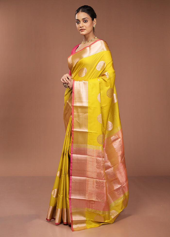 Yellow Dupion Silk Saree With Blouse Piece