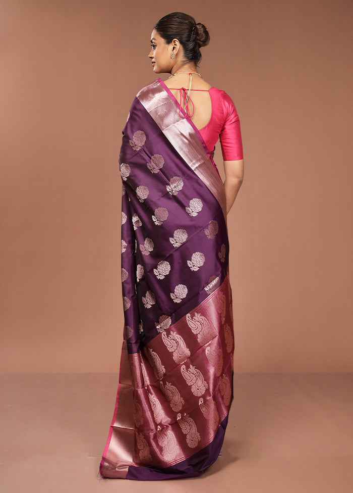 Purple Dupion Silk Saree With Blouse Piece