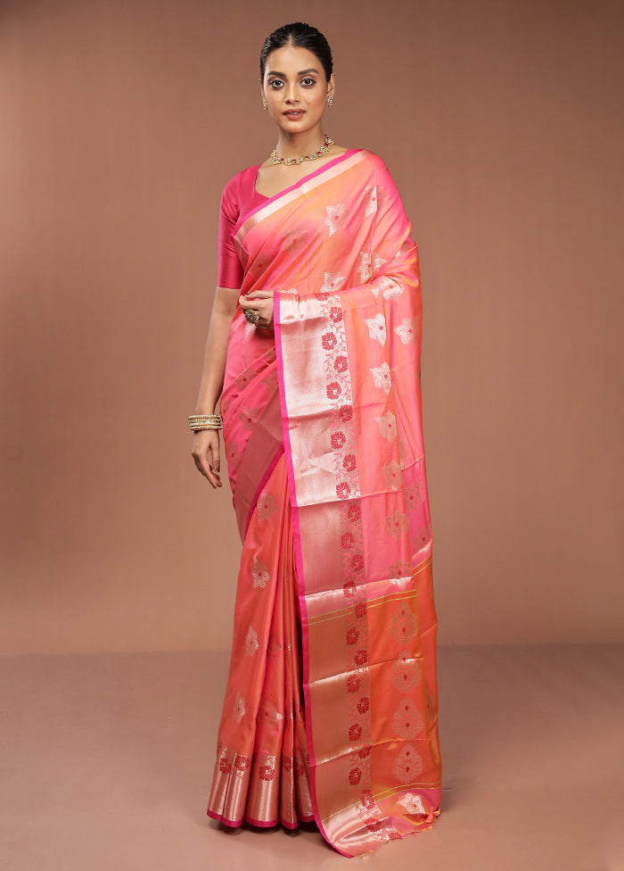 Pink Dupion Silk Saree With Blouse Piece