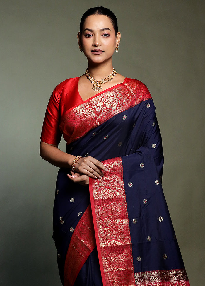 Blue Kanjivaram Silk Saree With Blouse Piece