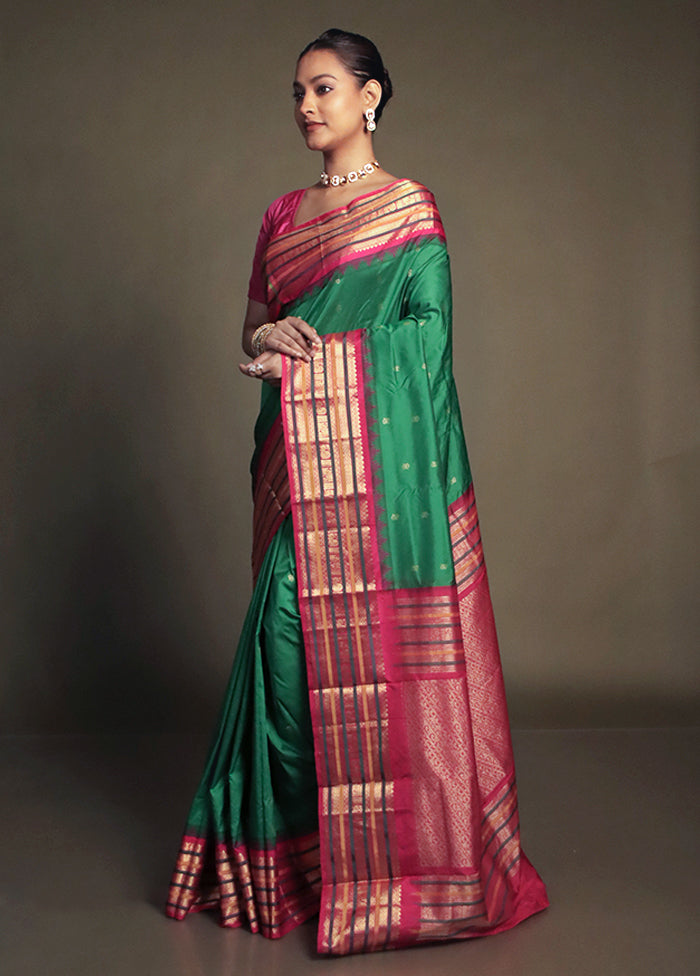 Green Kanjivaram Silk Saree With Blouse Piece