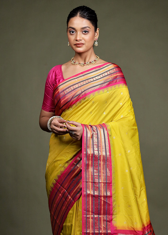 Yellow Kanjivaram Silk Saree With Blouse Piece