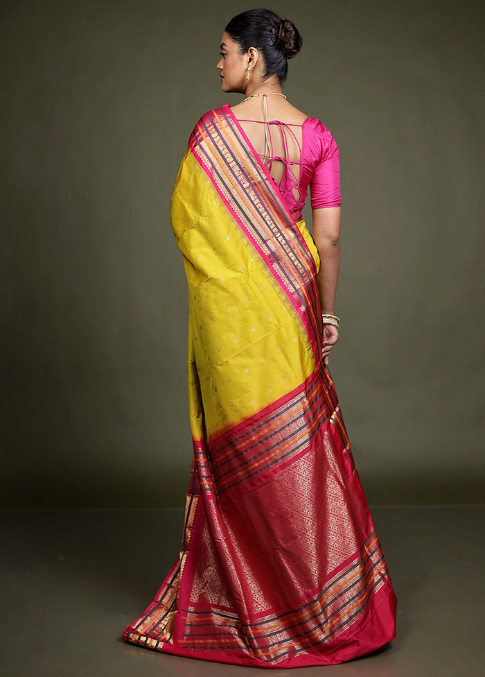Yellow Kanjivaram Silk Saree With Blouse Piece